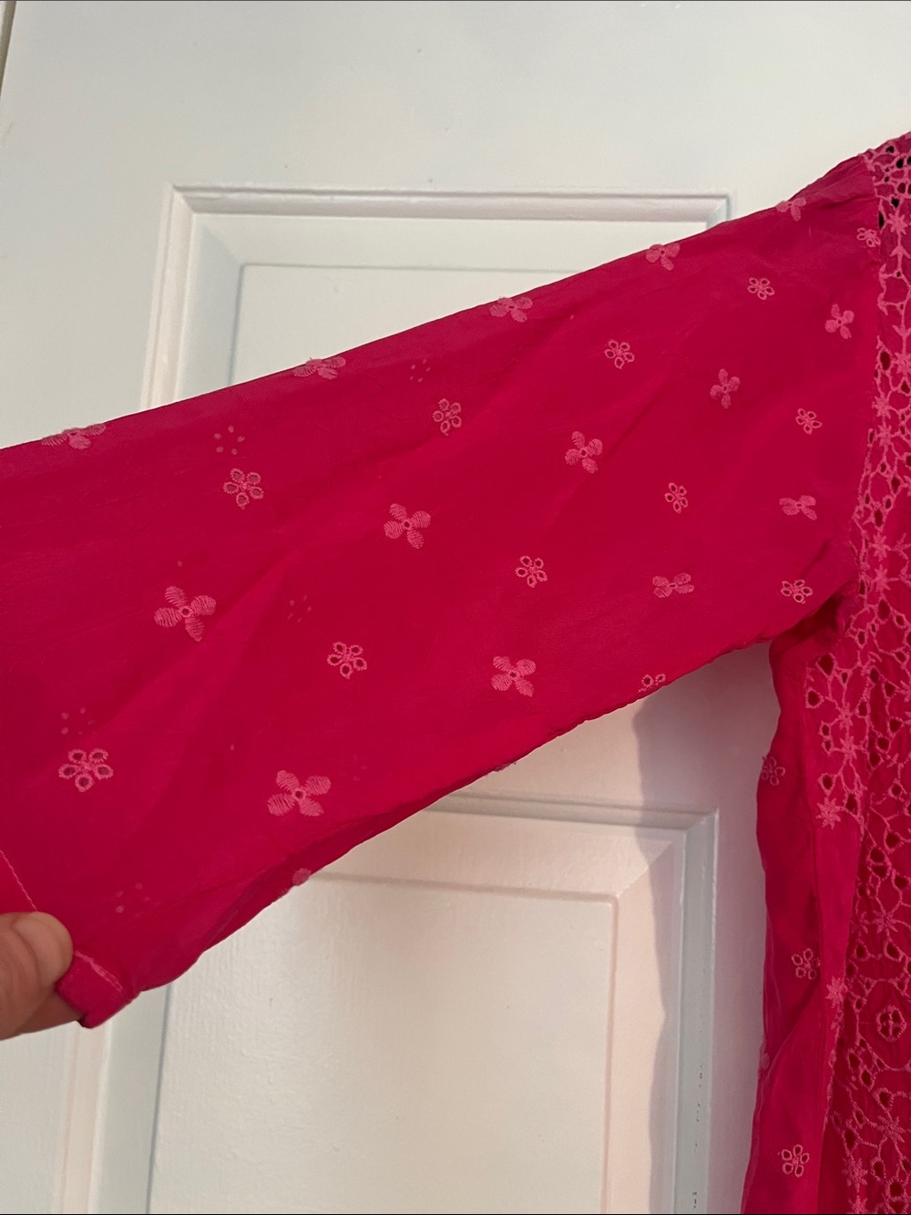 Johnny Was Hot Pink Embroidered V-Neck Tunic - Picture 3 of 5